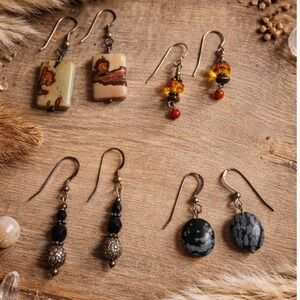 Boho Sterling Silver 925 Earring Lot Jasper Onyx Obsidian Amber 
4 Pairs